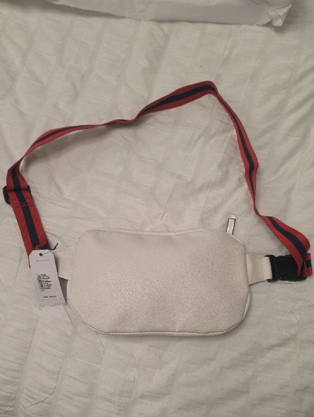 Nautica White Belt Bag with Red & Navy Stripe Strap - Picture 2 of 4